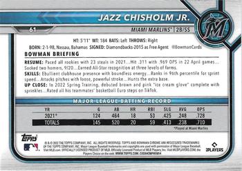2022 Bowman Chrome #61 Jazz Chisholm Jr. Back