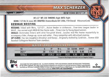 2022 Bowman Chrome #62 Max Scherzer Back