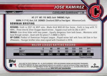 2022 Bowman Chrome #63 Jose Ramirez Back