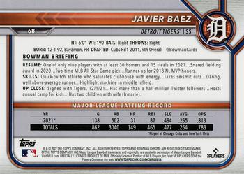2022 Bowman Chrome #68 Javier Baez Back