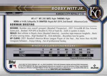 2022 Bowman Chrome #77 Bobby Witt Jr. Back