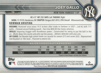 2022 Bowman Chrome #79 Joey Gallo Back