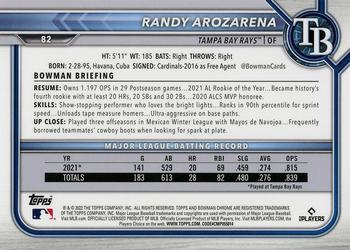 2022 Bowman Chrome #82 Randy Arozarena Back