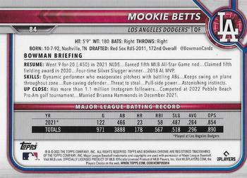 2022 Bowman Chrome #84 Mookie Betts Back