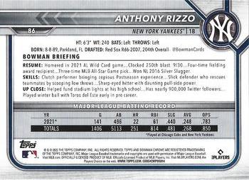 2022 Bowman Chrome #86 Anthony Rizzo Back