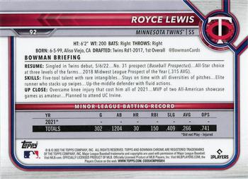 2022 Bowman Chrome #92 Royce Lewis Back