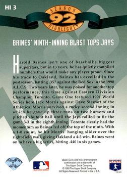 1993 Upper Deck - Season Highlights #HI3 Harold Baines Back