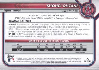 2022 Bowman - Blue Pattern #68 Shohei Ohtani Back