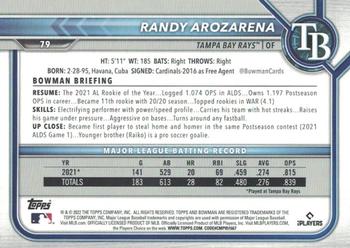 2022 Bowman - Blue Pattern #79 Randy Arozarena Back