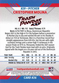 2022 Choice Rocket City Trash Pandas #26 Cristopher Molina Back