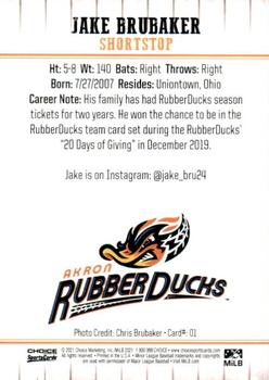 2021 Choice Akron RubberDucks #1 Jake Brubaker Back
