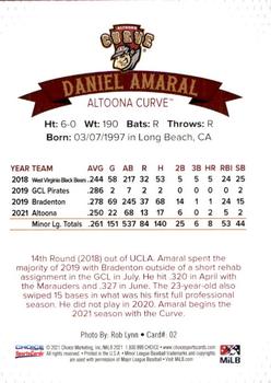 2021 Choice Altoona Curve #2 Daniel Amaral Back