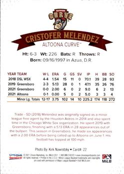 2021 Choice Altoona Curve #22 Cristofer Melendez Back