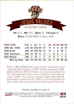 2021 Choice Altoona Curve #34 Jesus Valdez Back