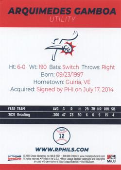 2021 Choice Reading Fightin Phils Update #12 Arquimedes Gamboa Back