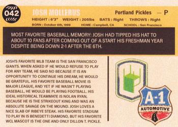 2021 Portland Pickles #042 Josh Mollerus Back
