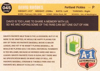 2021 Portland Pickles #045 David Rhodes Back