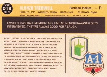 2021 Portland Pickles #019 Alonzo Tredwell Back