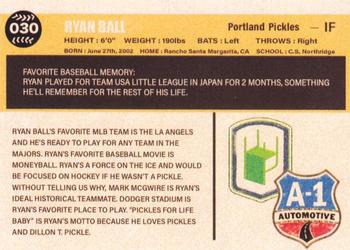 2021 Portland Pickles #030 Ryan Ball Back