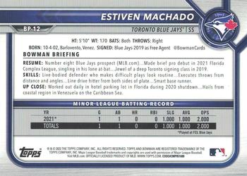 2022 Bowman - Prospects Blue Pattern #BP-12 Estiven Machado Back