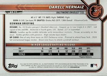 2022 Bowman - Prospects Blue Pattern #BP-27 Darell Hernaiz Back