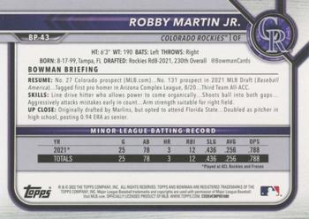 2022 Bowman - Prospects Blue Pattern #BP-43 Robby Martin Jr. Back