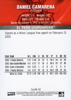 2021 Choice El Paso Chihuahuas #04 Daniel Camarena Back