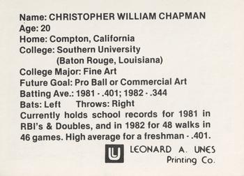 1982 Peoria Pacers #NNO Christopher Chapman Back