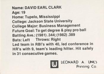 1982 Peoria Pacers #NNO David Clark Back