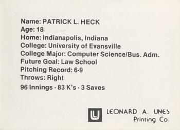 1982 Peoria Pacers #NNO Patrick Heck Back