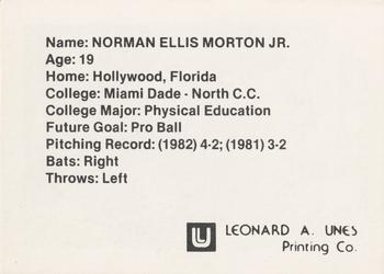 1982 Peoria Pacers #NNO Norman Morton, Jr. Back
