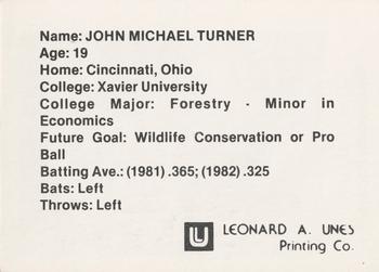 1982 Peoria Pacers #NNO John Turner Back