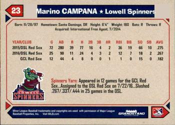 2017 Grandstand Lowell Spinners #NNO Marino Campana Back