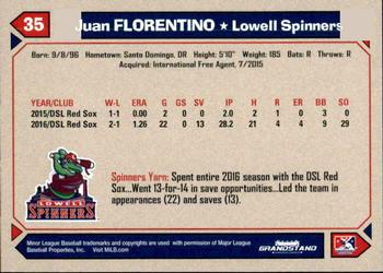 2017 Grandstand Lowell Spinners #NNO Juan Florentino Back