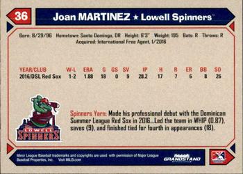 2017 Grandstand Lowell Spinners #NNO Joan Martinez Back