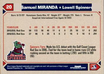 2017 Grandstand Lowell Spinners #NNO Samuel Miranda Back