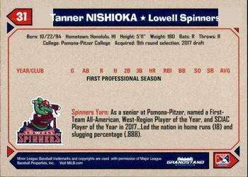 2017 Grandstand Lowell Spinners #NNO Tanner Nishioka Back