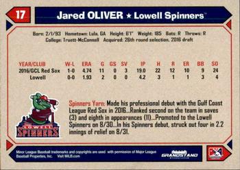 2017 Grandstand Lowell Spinners #NNO Jared Oliver Back