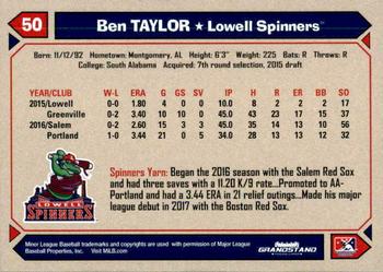 2017 Grandstand Lowell Spinners #NNO Ben Taylor Back