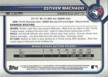 2022 Bowman - Chrome Prospects Mojo Refractor #BCP-12 Estiven Machado Back