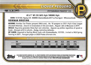 2022 Bowman - Chrome Prospects Mojo Refractor #BCP-34 Liover Peguero Back
