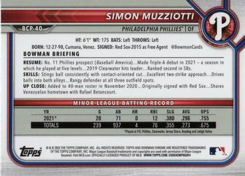 2022 Bowman - Chrome Prospects Mojo Refractor #BCP-40 Simon Muzziotti Back