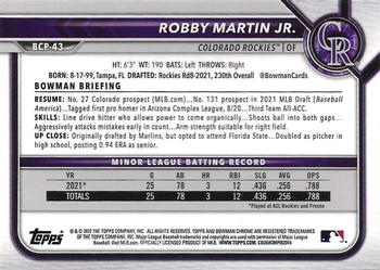2022 Bowman - Chrome Prospects Mojo Refractor #BCP-43 Robby Martin Jr. Back
