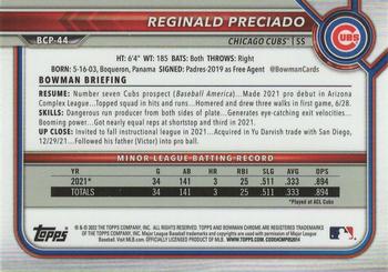 2022 Bowman - Chrome Prospects Mojo Refractor #BCP-44 Reginald Preciado Back