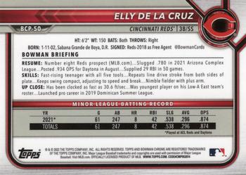 2022 Bowman - Chrome Prospects Mojo Refractor #BCP-50 Elly De La Cruz Back