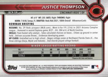 2022 Bowman - Chrome Prospects Mojo Refractor #BCP-59 Justice Thompson Back