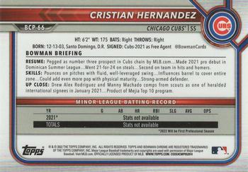 2022 Bowman - Chrome Prospects Mojo Refractor #BCP-66 Cristian Hernandez Back