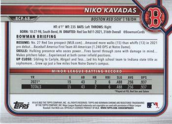 2022 Bowman - Chrome Prospects Mojo Refractor #BCP-68 Niko Kavadas Back