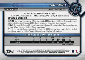 2022 Bowman - Chrome Prospects Mojo Refractor #BCP-96 Ian Lewis Back