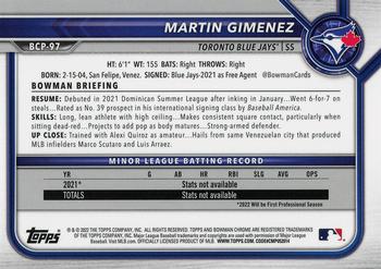 2022 Bowman - Chrome Prospects Mojo Refractor #BCP-97 Martin Gimenez Back